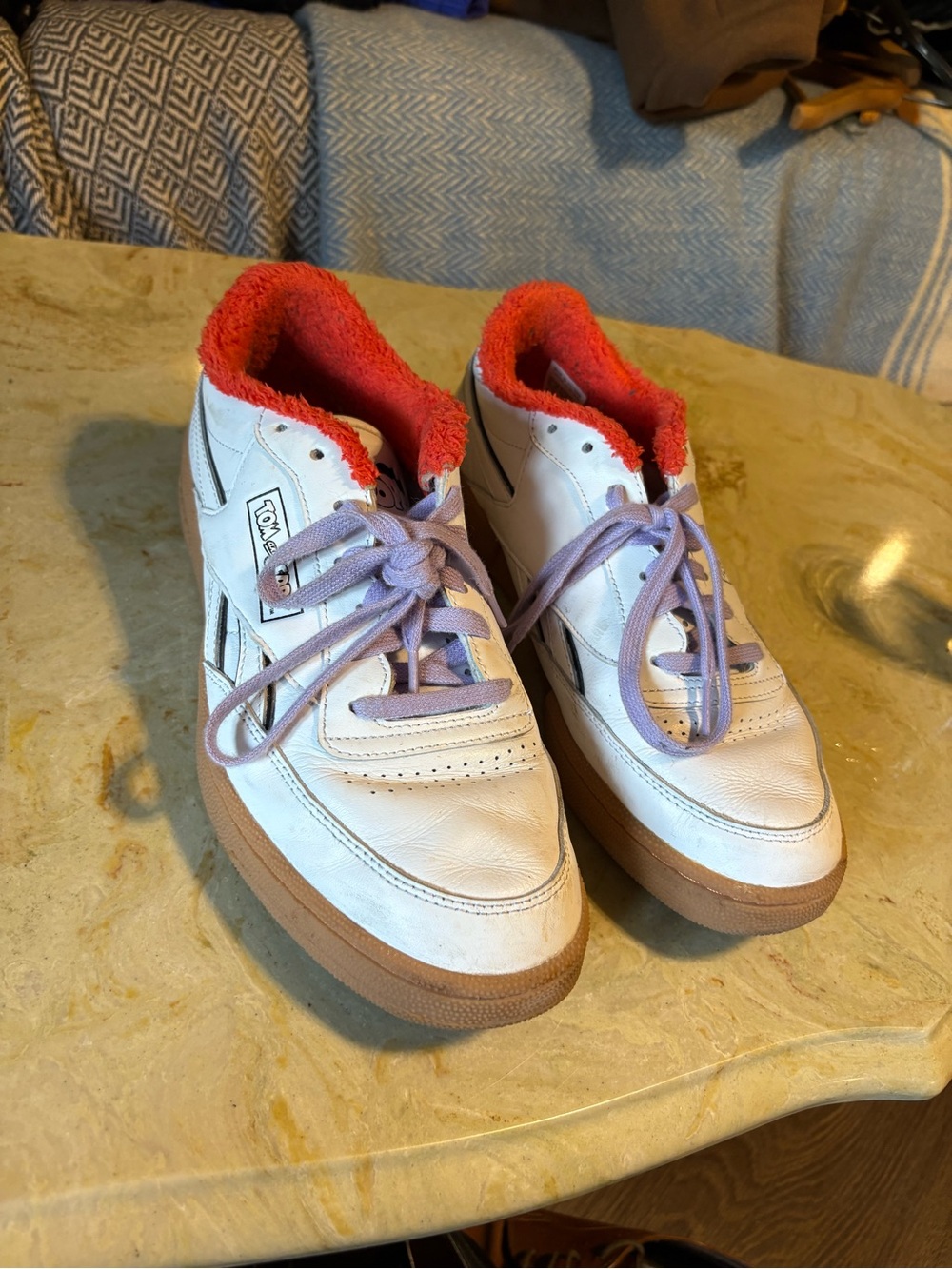 White High-Top Sneakers with Red Lining and Gum Outsole